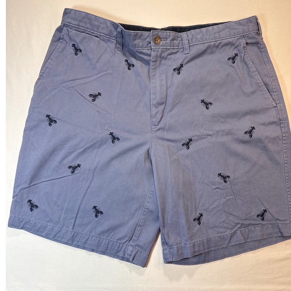 Lands End Mens 38 Blue Lobster Embroidered Chino Shorts Nautical Preppy Cotton